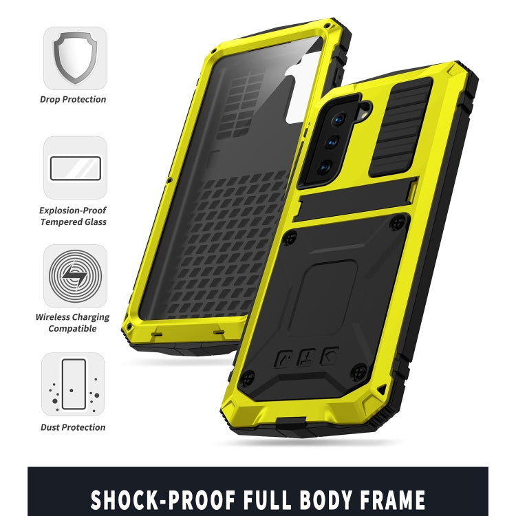 For Samsung Galaxy S21+ 5G R-JUST Shockproof Waterproof Dust-proof Metal + Silicone Protective Case with Holder(Yellow) - free shipping - PMC TechLife - Order now!