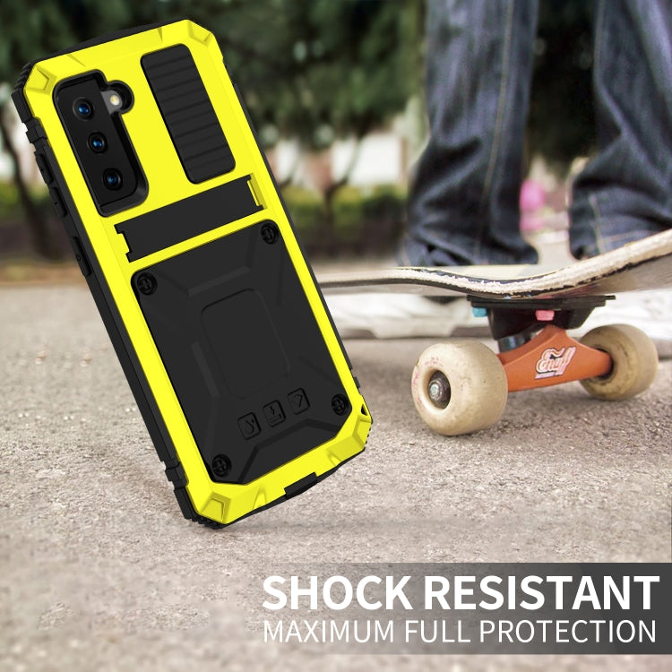 For Samsung Galaxy S21+ 5G R-JUST Shockproof Waterproof Dust-proof Metal + Silicone Protective Case with Holder(Yellow) - free shipping - PMC TechLife - Order now!