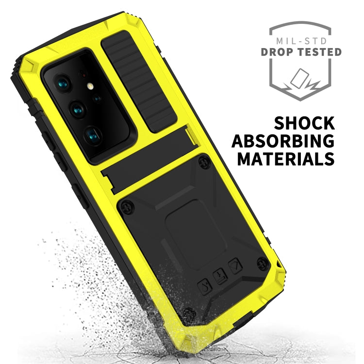 For Samsung Galaxy S21 Ultra 5G R-JUST Shockproof Waterproof Dust-proof Metal + Silicone Protective Case with Holder(Yellow) - Galaxy S21 Ultra 5G Cases by R-JUST | Online Shopping South Africa | PMC TechLife | Buy Now Pay Later Mobicred