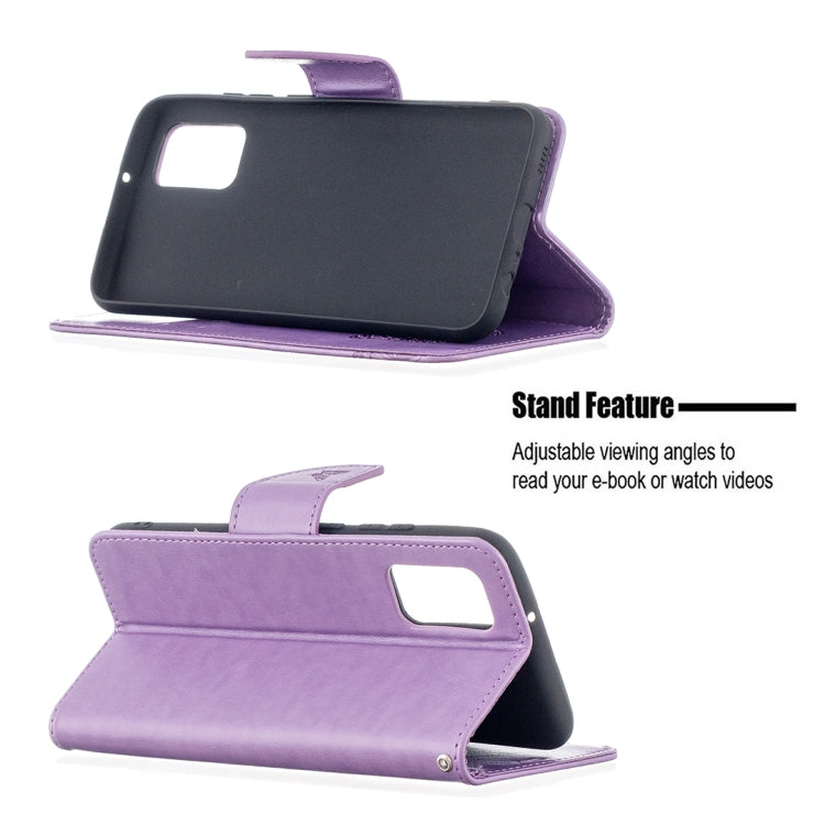 For Samsung Galaxy A02s (EU Version) Embossing Two Butterflies Pattern Horizontal Flip PU Leather Case with Holder & Card Slot & Wallet & Lanyard(Purple) - Galaxy Phone Cases by PMC TechLife | Online Shopping South Africa | PMC TechLife