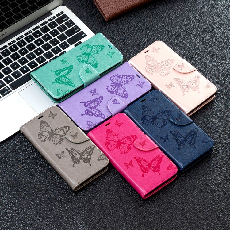 For Samsung Galaxy A02s (EU Version) Embossing Two Butterflies Pattern Horizontal Flip PU Leather Case with Holder & Card Slot & Wallet & Lanyard(Purple) - Galaxy Phone Cases by PMC TechLife | Online Shopping South Africa | PMC TechLife