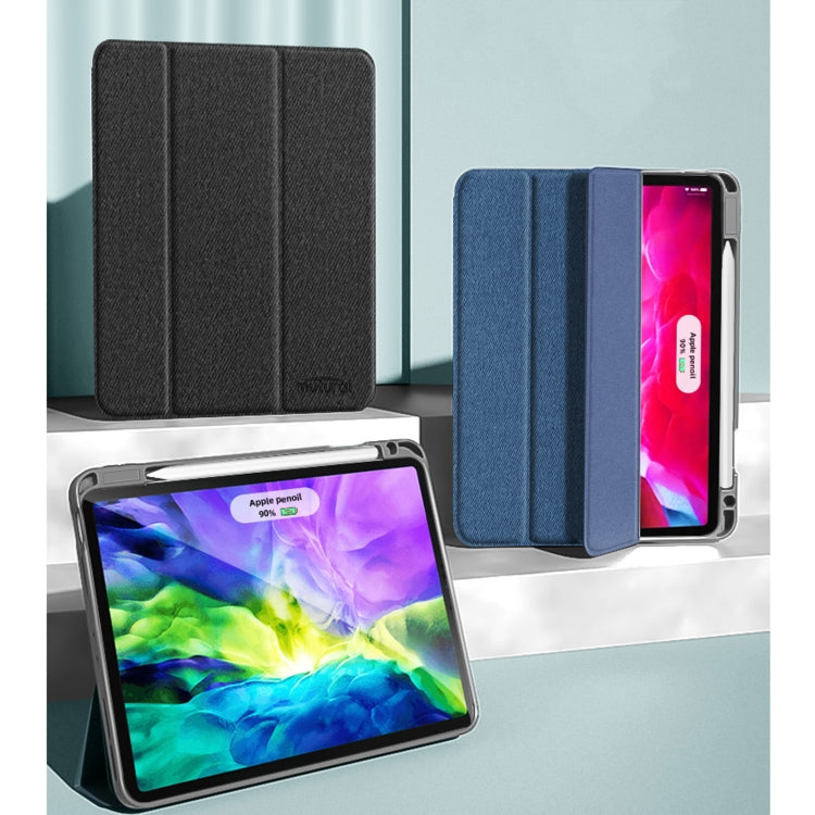 For iPad Pro 11 2022 / 2021 / 2020 Mutural YASHI Series TPU + PU Cloth Pattern Texture Horizontal Flip Leather Tablet Case with Three-folding Holder & Pen Slot & Wake-up / Sleep Function(Black) - free shipping - PMC TechLife - Order now!