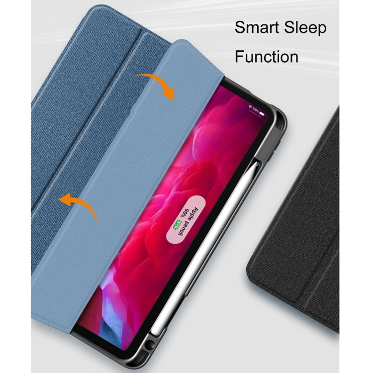For iPad Pro 11 2022 / 2021 / 2020 Mutural YASHI Series TPU + PU Cloth Pattern Texture Horizontal Flip Leather Tablet Case with Three-folding Holder & Pen Slot & Wake-up / Sleep Function(Blue) - free shipping - PMC TechLife - Order now!