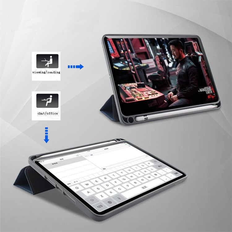 For iPad 10.2 Mutural YASHI Series TPU + PU Cloth Pattern Texture Horizontal Flip Leather Case with Three-folding Holder & Pen Slot & Wake-up / Sleep Function(Black) - free shipping - PMC TechLife - Order now!