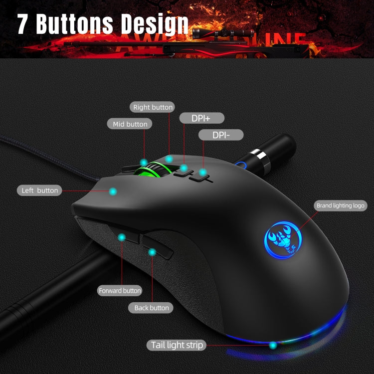 HXSJ A883 7 Keys 6400DPI RGB Light Mechanical Gaming Wired Mouse - Wired Mice by HXSJ | Online Shopping South Africa | PMC TechLife | Buy Now Pay Later Mobicred