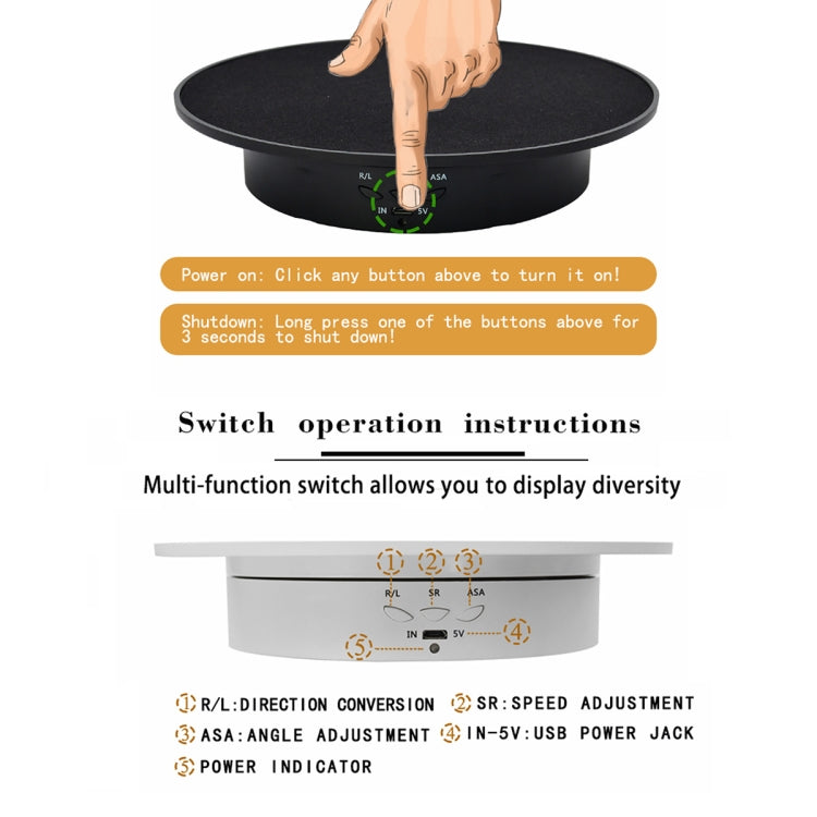 20cm USB Electric Rotating Turntable Display Stand Video Shooting Props Turntable for Photography, Load: 8kg(White Base White Velvet) - free shipping - PMc TechLife - Order now!