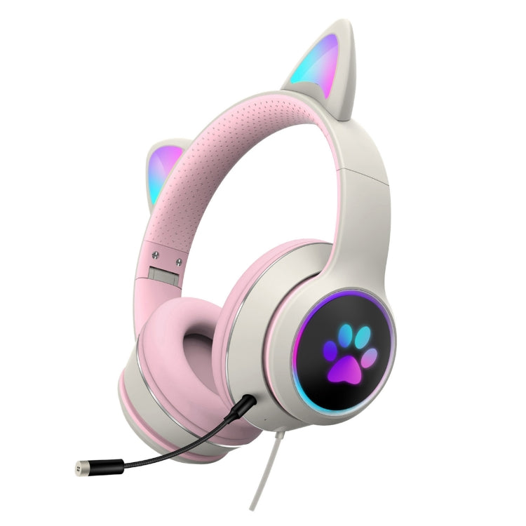 AKZ-022 USB + 3.5mm Port Cat Ear Design Foldable LED Headset with Mic(Grey) - free shipping - PMC Jewellery - Order now!