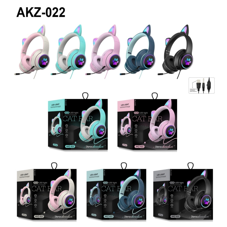 AKZ-022 USB + 3.5mm Port Cat Ear Design Foldable LED Headset with Mic(Grey) - free shipping - PMC Jewellery - Order now!