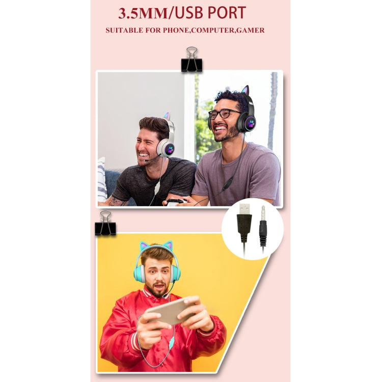 AKZ-022 USB + 3.5mm Port Cat Ear Design Foldable LED Headset with Mic(Grey) - free shipping - PMC Jewellery - Order now!