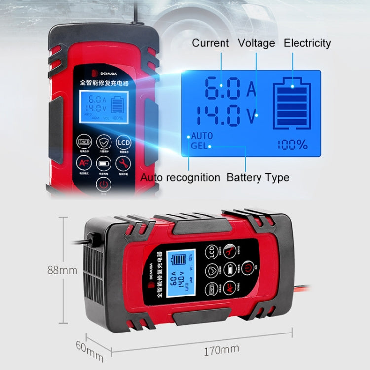 DEMUDA DC-80 Car Battery Charger 12V/24V Intelligent Pulse Repair Type Lead-acid Battery, Plug Type:EU Plug(Red) - Battery Charger by PMC TechLife | Online Shopping South Africa | PMC TechLife | Buy Now Pay Later Mobicred