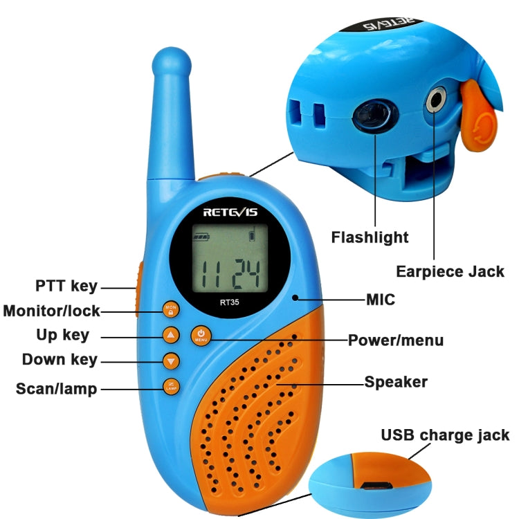 1 Pair RETEVIS RT35 0.5W EU Frequency 446MHz 8CH Handheld Children Walkie Talkie(Blue) - free shipping - PMC Jewellery - Order now!