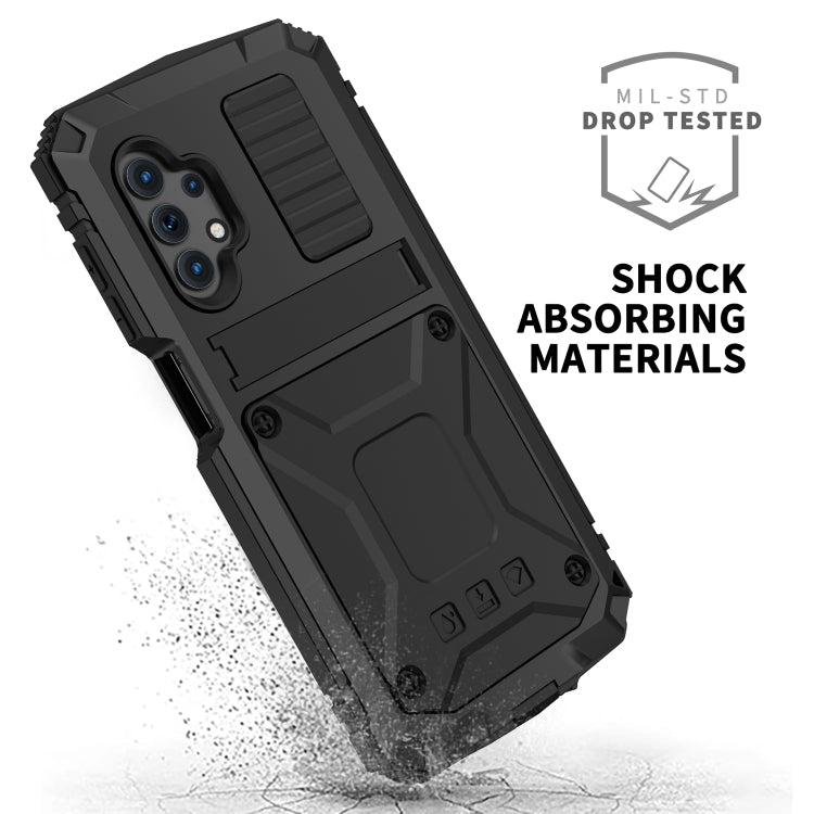 For Samsung Galaxy A32 5G / M32 5G R-JUST Waterproof Shockproof Dustproof Metal + Silicone Protective Case with Holder(Black) - Galaxy Phone Cases by R-JUST | Online Shopping South Africa | PMC TechLife | Buy Now Pay Later Mobicred