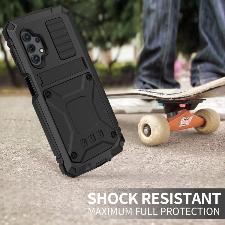 For Samsung Galaxy A32 5G / M32 5G R-JUST Waterproof Shockproof Dustproof Metal + Silicone Protective Case with Holder(Black) - Galaxy Phone Cases by R-JUST | Online Shopping South Africa | PMC TechLife | Buy Now Pay Later Mobicred