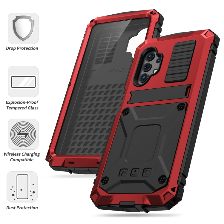 For Samsung Galaxy A32 5G / M32 5G R-JUST Waterproof Shockproof Dustproof Metal + Silicone Protective Case with Holder(Red) - free shipping - PMC TechLife - Order now!