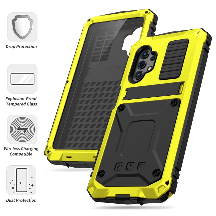 For Samsung Galaxy A32 5G / M32 5G R-JUST Waterproof Shockproof Dustproof Metal + Silicone Protective Case with Holder(Yellow) - Galaxy Phone Cases by R-JUST | Online Shopping South Africa | PMC TechLife