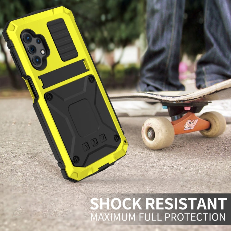 For Samsung Galaxy A32 5G / M32 5G R-JUST Waterproof Shockproof Dustproof Metal + Silicone Protective Case with Holder(Yellow) - Galaxy Phone Cases by R-JUST | Online Shopping South Africa | PMC TechLife