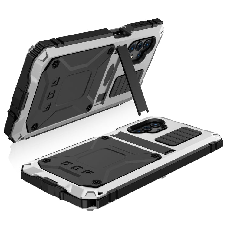 For Samsung Galaxy A32 5G / M32 5G R-JUST Waterproof Shockproof Dustproof Metal + Silicone Protective Case with Holder(Silver) - Galaxy Phone Cases by R-JUST | Online Shopping South Africa | PMC TechLife | Buy Now Pay Later Mobicred