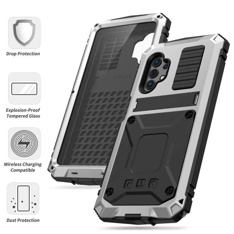 For Samsung Galaxy A32 5G / M32 5G R-JUST Waterproof Shockproof Dustproof Metal + Silicone Protective Case with Holder(Silver) - Galaxy Phone Cases by R-JUST | Online Shopping South Africa | PMC TechLife | Buy Now Pay Later Mobicred