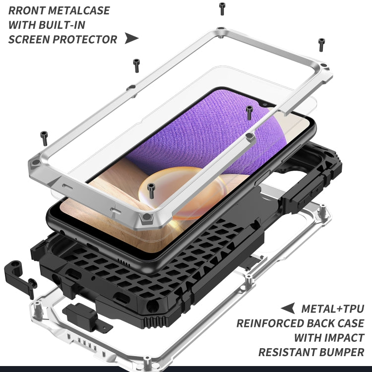For Samsung Galaxy A32 5G / M32 5G R-JUST Waterproof Shockproof Dustproof Metal + Silicone Protective Case with Holder(Silver) - Galaxy Phone Cases by R-JUST | Online Shopping South Africa | PMC TechLife | Buy Now Pay Later Mobicred
