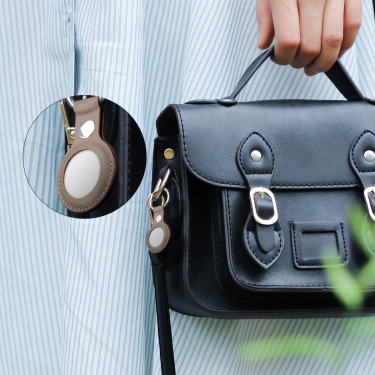 Anti-scratch Top-layer Cowhide Leather Case Cover with Switchable Keychain Ring for AirTag(Grey) - Key Chain Series by PMc TechLife | Online Shopping South Africa | PMc TechLife | Buy Now Pay Later Mobicred