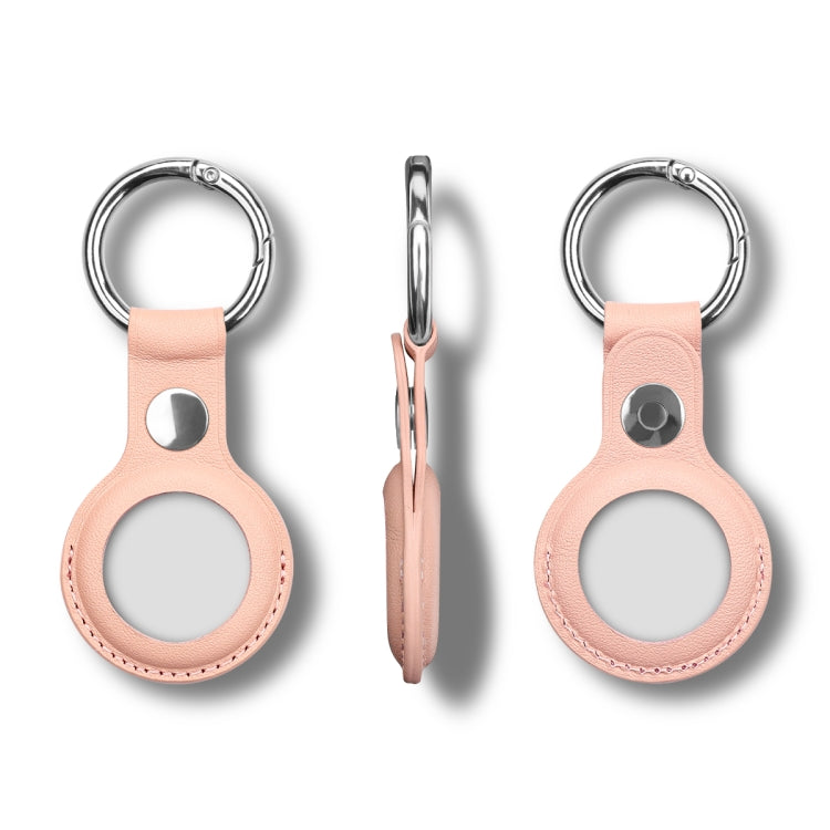 Anti-scratch Top-layer Cowhide Leather Case Cover with Switchable Keychain Ring for AirTag(Rose Pink) - Key Chain Series by PMc TechLife | Online Shopping South Africa | PMc TechLife | Buy Now Pay Later Mobicred