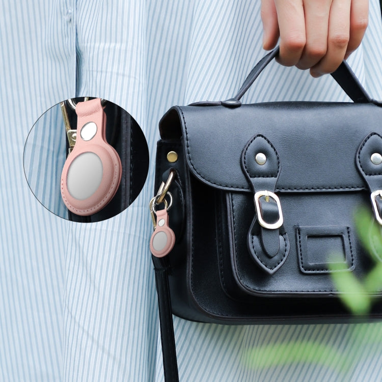 Anti-scratch Top-layer Cowhide Leather Case Cover with Switchable Keychain Ring for AirTag(Rose Pink) - Key Chain Series by PMc TechLife | Online Shopping South Africa | PMc TechLife | Buy Now Pay Later Mobicred