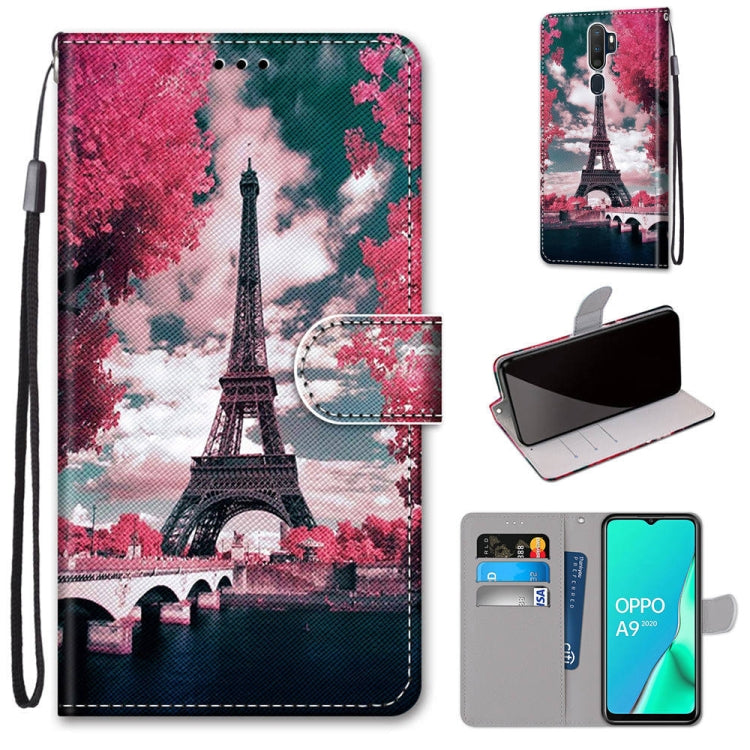 For OPPO A9 (2020) / A5 (2020) / A11X / A11 Coloured Drawing Cross Texture Horizontal Flip PU Leather Case with Holder & Card Slots & Wallet & Lanyard(Pink Flower Tower Bridge) - OPPO Cases by PMC TechLife | Online Shopping South Africa | PMC TechLife