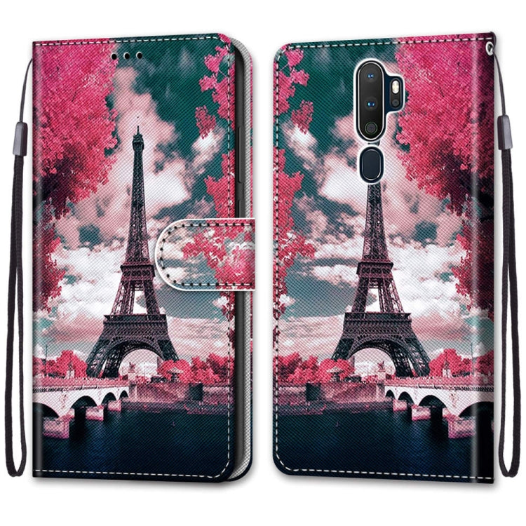 For OPPO A9 (2020) / A5 (2020) / A11X / A11 Coloured Drawing Cross Texture Horizontal Flip PU Leather Case with Holder & Card Slots & Wallet & Lanyard(Pink Flower Tower Bridge) - OPPO Cases by PMC TechLife | Online Shopping South Africa | PMC TechLife