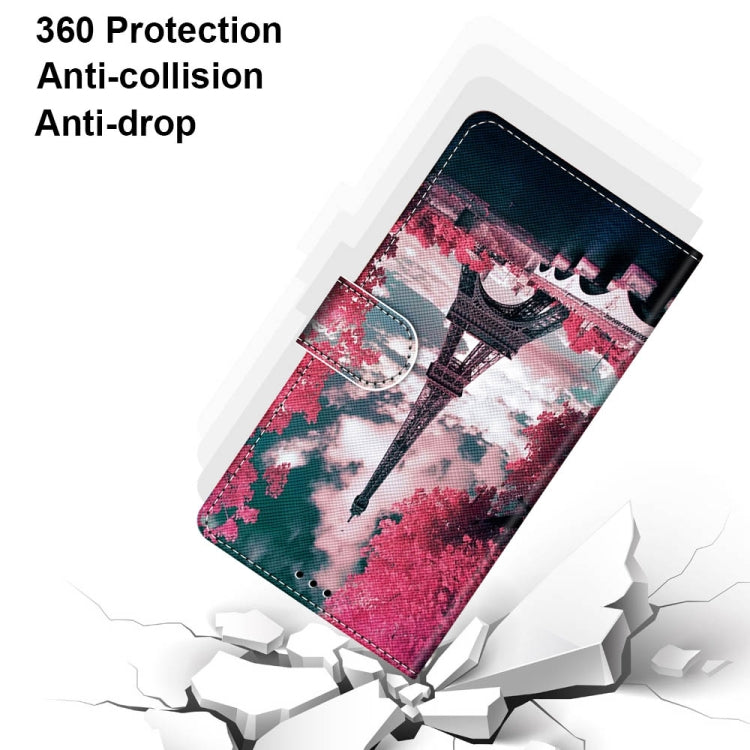 For OPPO A9 (2020) / A5 (2020) / A11X / A11 Coloured Drawing Cross Texture Horizontal Flip PU Leather Case with Holder & Card Slots & Wallet & Lanyard(Pink Flower Tower Bridge) - OPPO Cases by PMC TechLife | Online Shopping South Africa | PMC TechLife
