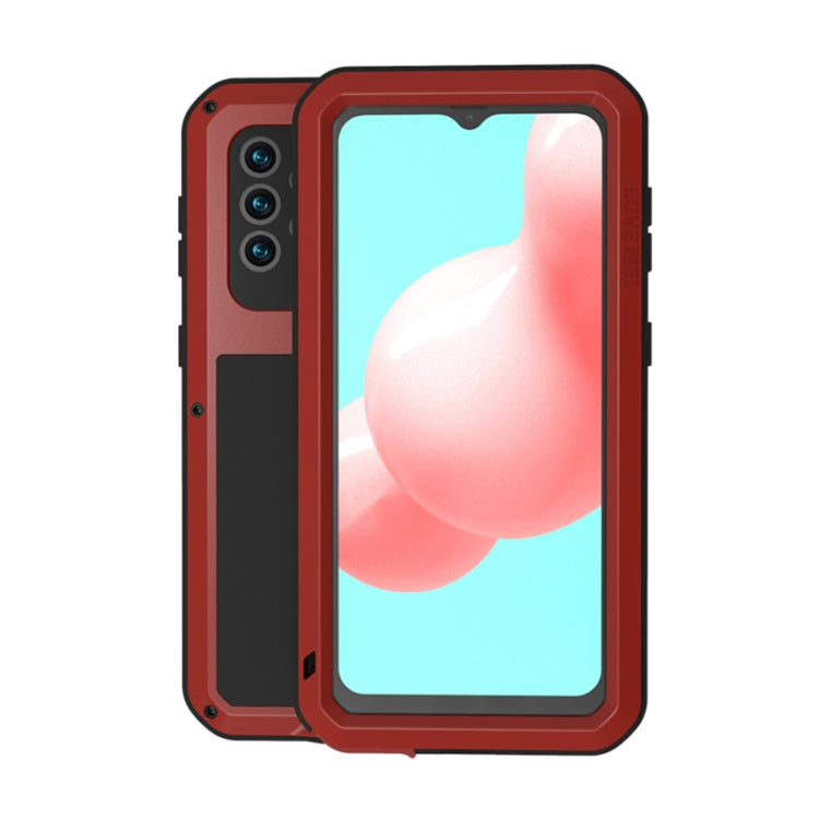 For Samsung Galaxy A32 5G LOVE MEI Metal Shockproof Waterproof Dustproof Protective Case with Glass(Red) - free shipping - PMC TechLife - Order now!