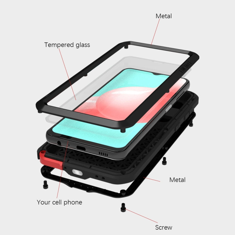 For Samsung Galaxy A32 5G LOVE MEI Metal Shockproof Waterproof Dustproof Protective Case with Glass(Red) - free shipping - PMC TechLife - Order now!