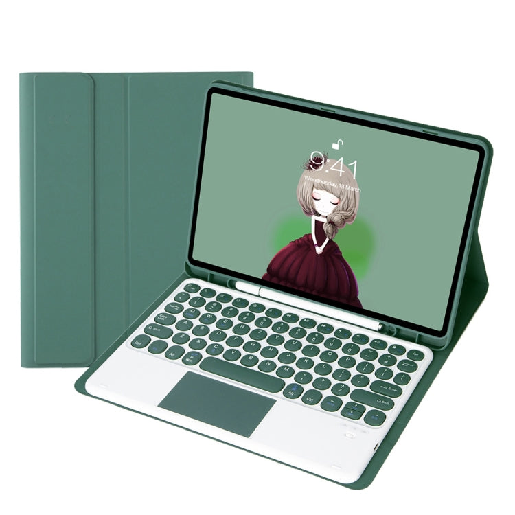 YT098B-A Detachable Candy Color Skin Feel Texture Round Keycap Bluetooth Keyboard Leather Case with Touch Control For  iPad Air 4 10.9 2020 / Air 5 10.9 2022 (Dark Green) - For iPad Air by PMC TechLife | Online Shopping South Africa | PMC TechLife