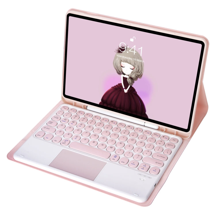 YT11B-A Detachable Candy Color Skin Feel Texture Round Keycap Bluetooth Keyboard Leather Case with Touch Control For iPad Air 4 2020 / Air 5 2022 / Pro 11 inch 2022 / 2021 / 2020 / 2018(Pink) - For iPad Pro by PMC TechLife | Online Shopping South Africa | PMC TechLife | Buy Now Pay Later Mobicred
