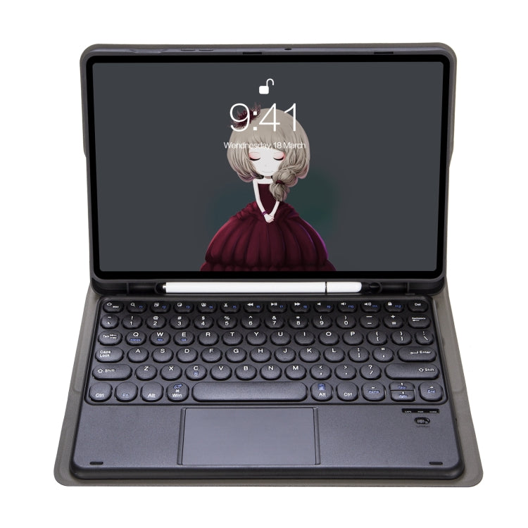 YA07B-A Detachable Lambskin Texture Round Keycap Bluetooth Keyboard Leather Tablet Case with Touch Control & Pen Slot & Stand For iPad 9.7 inch (2018) & (2017) / Pro 9.7 inch / Air 2 / Air(Dark Blue) - Universal by PMC TechLife | Online Shopping South Africa | PMC TechLife