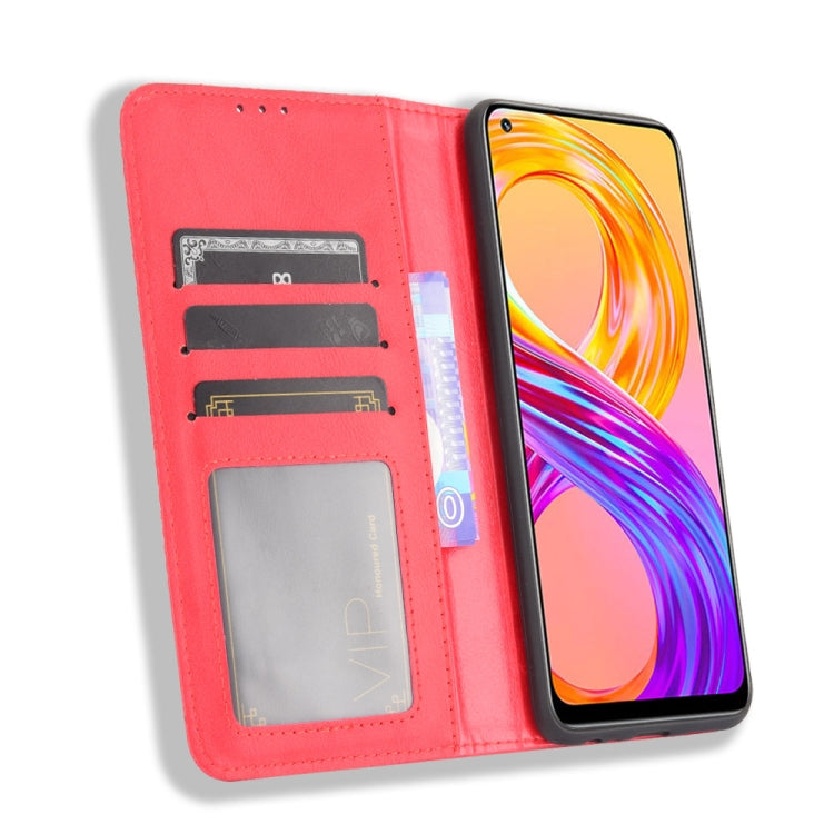 For OPPO Realme 8 4G / Realme 8 Pro 4G Magnetic Buckle Retro Crazy Horse Texture Horizontal Flip Leather Case with Holder & Card Slots & Photo Frame(Red) - Realme Cases by PMC TechLife | Online Shopping South Africa | PMC TechLife | Buy Now Pay Later Mobicred