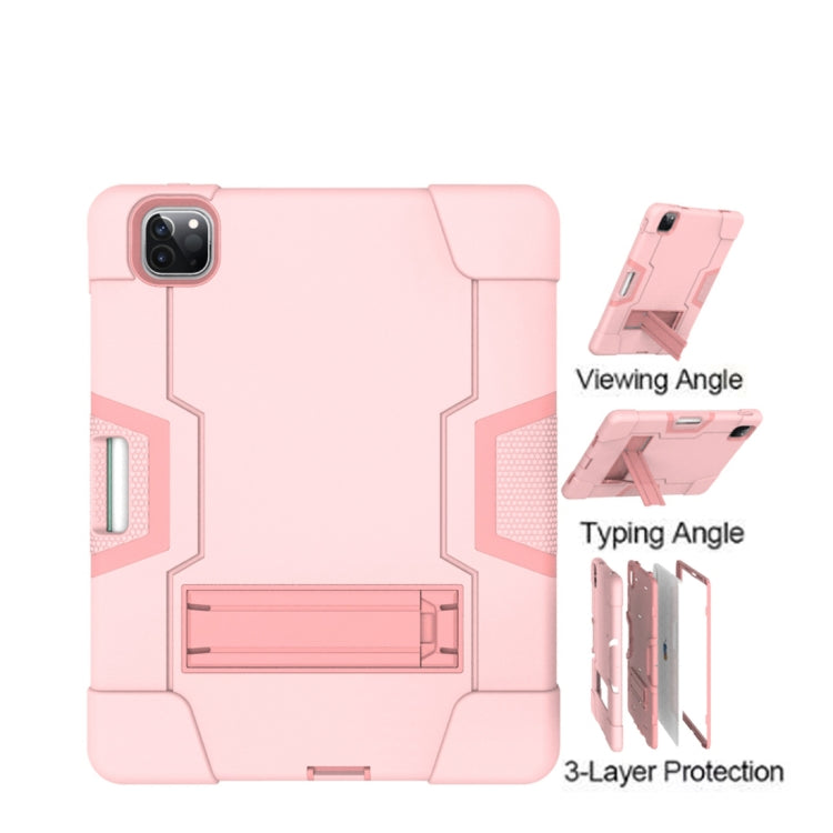 Contrast Color Robot Shockproof Silicone + PC Protective Case with Holder & Pen Slot For iPad Pro 12.9 (2018) / (2020)(Rose Gold) - iPad Pro 12.9 (2018) Cases by PMC TechLife | Online Shopping South Africa | PMC TechLife