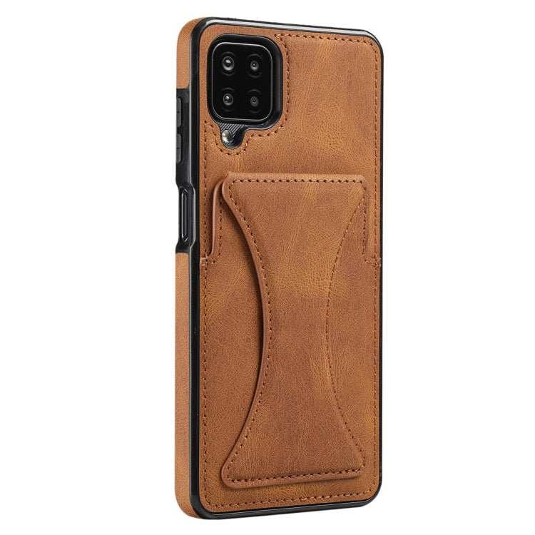 For Samsung Galaxy A12 Ultra-thin Shockproof Protective Case with Holder(Brown) - Galaxy Phone Cases by PMC TechLife | Online Shopping South Africa | PMC TechLife | Buy Now Pay Later Mobicred
