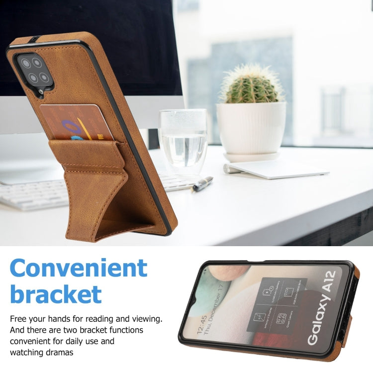 For Samsung Galaxy A12 Ultra-thin Shockproof Protective Case with Holder(Brown) - Galaxy Phone Cases by PMC TechLife | Online Shopping South Africa | PMC TechLife | Buy Now Pay Later Mobicred