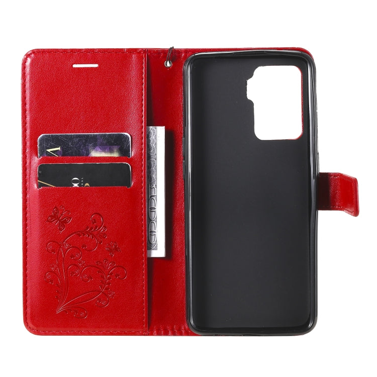 For OPPO A94 5G / F19 Pro / Reno 5F Pressed Printing Butterfly Pattern Horizontal Flip PU Leather Case with Holder & Card Slots & Wallet & Lanyard(Red) - OPPO Cases by PMC TechLife | Online Shopping South Africa | PMC TechLife | Buy Now Pay Later Mobicred