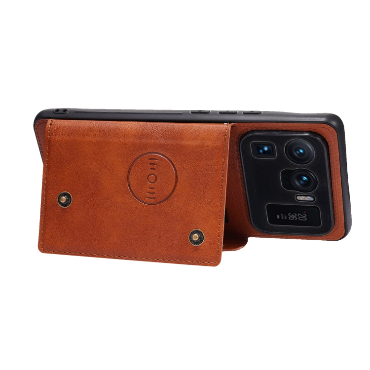 For Xiaomi Mi 11 Ultra Double Buckle PU + TPU Shockproof Magnetic Protective Case with Card Slot & Holder(Light Brown) - Xiaomi Cases by PMC TechLife | Online Shopping South Africa | PMC TechLife