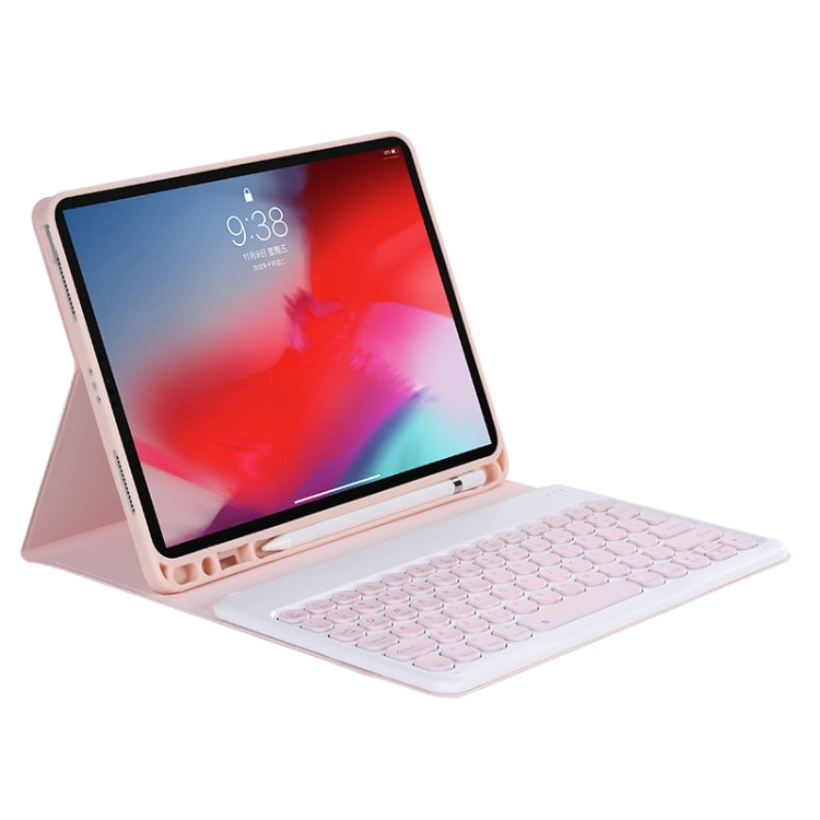 Y-C11B 2021 Detachable Candy Color Skin Texture Round Keycap Bluetooth Keyboard Leather Tablet Case with Pen Slot & Stand For iPad Pro 11 2021 / Air4 / Air5 / Pro 11(Pink) - For iPad Pro by PMC TechLife | Online Shopping South Africa | PMC TechLife | Buy Now Pay Later Mobicred
