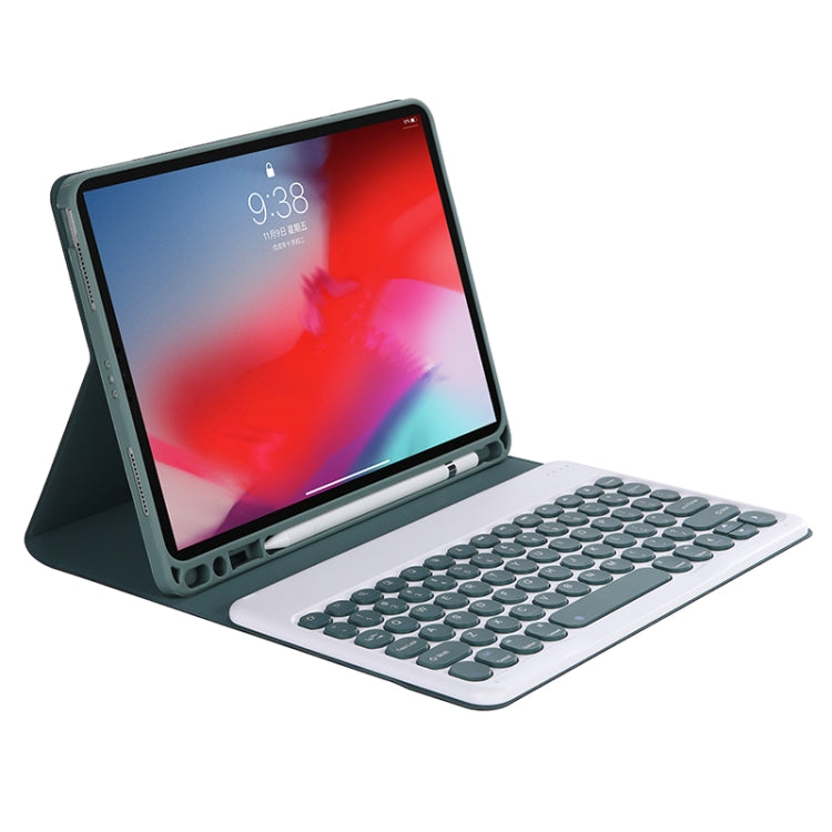 Y-C11B 2021 Detachable Candy Color Skin Texture Round Keycap Bluetooth Keyboard Leather Tablet Case with Pen Slot & Stand For iPad Pro 11 2021 / Air4 / Air5 / Pro 11(Dark Green) - For iPad Pro by PMC TechLife | Online Shopping South Africa | PMC TechLife | Buy Now Pay Later Mobicred