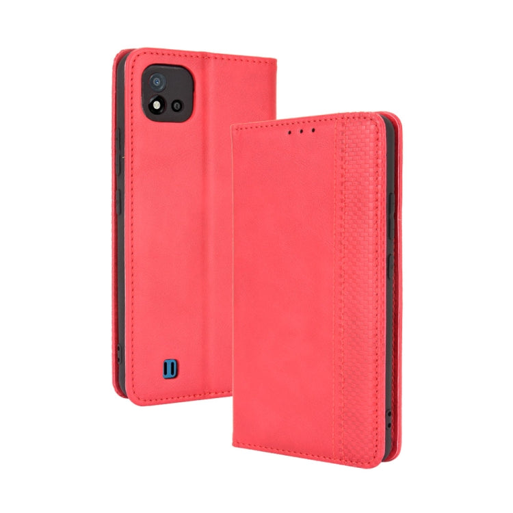 For OPPO Realme C11 2021 / Realme C20 / Realme C20a Magnetic Buckle Retro Crazy Horse Texture Horizontal Flip Leather Case with Holder & Card Slots & Photo Frame(Red) - Realme Cases by PMC TechLife | Online Shopping South Africa | PMC TechLife | Buy Now Pay Later Mobicred