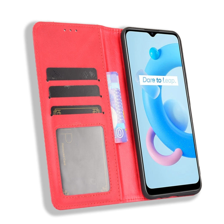 For OPPO Realme C11 2021 / Realme C20 / Realme C20a Magnetic Buckle Retro Crazy Horse Texture Horizontal Flip Leather Case with Holder & Card Slots & Photo Frame(Red) - Realme Cases by PMC TechLife | Online Shopping South Africa | PMC TechLife | Buy Now Pay Later Mobicred