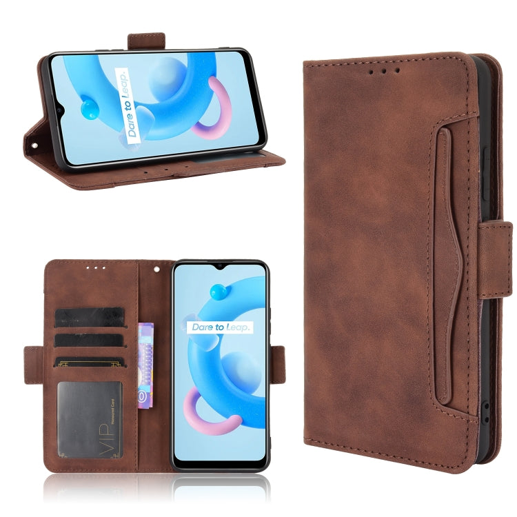 For OPPO Realme C11 2021 / C20 / C20A Skin Feel Calf Pattern Horizontal Flip Leather Case with Holder & Card Slots & Photo Frame(Brown) - Realme Cases by PMC TechLife | Online Shopping South Africa | PMC TechLife | Buy Now Pay Later Mobicred
