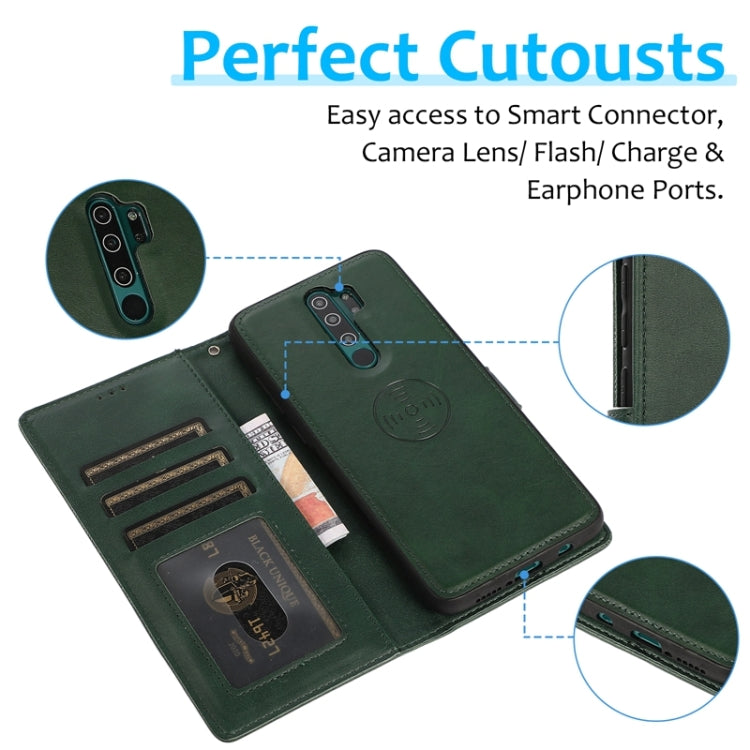 For Xiaomi Redmi Note 8 Pro Calf Texture 2 in 1 Detachable Magnetic Back Cover Horizontal Flip Leather Case with Holder & Card Slots & Wallet & Photo Frame (Green) - Xiaomi Cases by PMC TechLife | Online Shopping South Africa | PMC TechLife