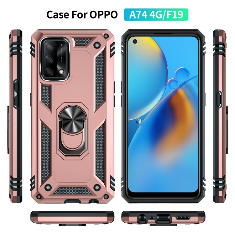 For OPPO A74 4G / F19 Shockproof TPU + PC Protective Case with 360 Degree Rotating Holder(Rose Gold) - OPPO Cases by PMC TechLife | Online Shopping South Africa | PMC TechLife | Buy Now Pay Later Mobicred