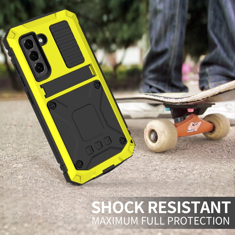 For Samsung Galaxy S21 FE R-JUST Shockproof Waterproof Dust-proof Metal + Silicone Protective Case with Holder(Yellow) - Galaxy Phone Cases by R-JUST | Online Shopping South Africa | PMC TechLife | Buy Now Pay Later Mobicred