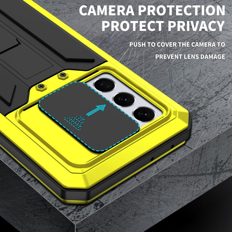 For Samsung Galaxy S21 Ultra 5G R-JUST Sliding Lens Cover Shockproof Dustproof Waterproof Metal + Silicone Case with Invisible Holder(Yellow) - free shipping - PMC TechLife - Order now!
