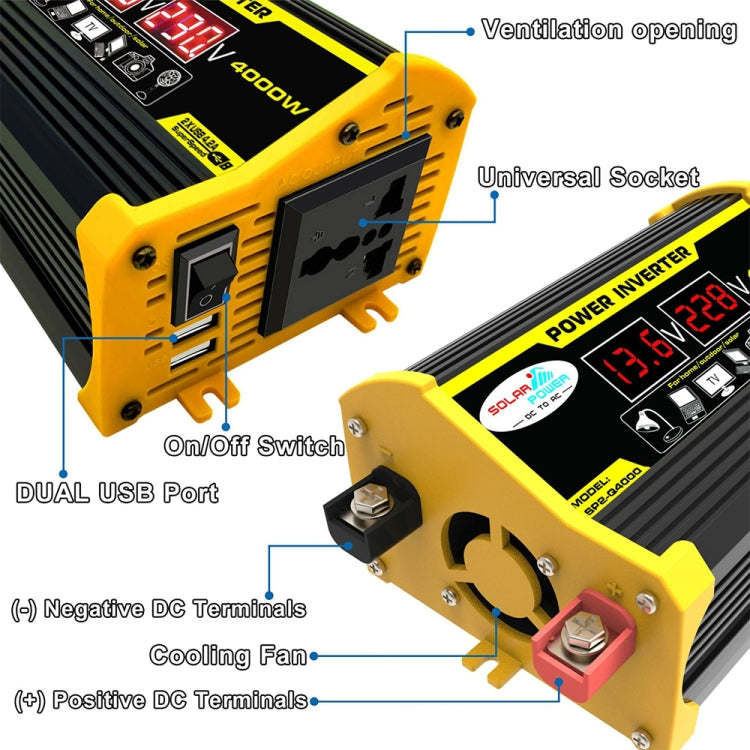 Legend II Generation 12V to 110V 4000W Modified Square Wave Car Power Inverter(Black) - Modified Square Wave by PMC TechLife | Online Shopping South Africa | PMC TechLife | Buy Now Pay Later Mobicred